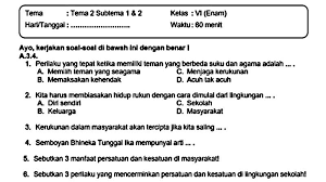 Soal Ulangan Kelas 6 Tema 2 Subtema 1 Dan 2 Dan Kunci Jawaban Sekolahdasar Net
