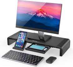 Designed for playing computers over sofa or bed at home or in the hospital. Jca Foldable Monitor Stand Black With Telephone And Tablet Holder Drawer Strong