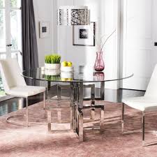 The Epitome Of Good Taste This Chrome Round Glass Top Dining Table Brings High Style Glass Top Dining Table Glass Dining Room Table Modern Glass Dining Table
