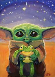 Baby Yoda With Frog By Snowboardleopard On Deviantart Yoda Art Star Wars Painting Star Wars Art