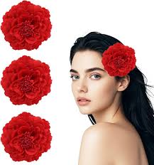 3Pcs Clips de Pelo de Flor para Flamenca,Flor Rojo Flamenca Pelo,Flores  Sevillana Pinza Accesorios,Horquillas de Peonía,Clavel Clips para Mujer  Niña Boda Fiesta Festivales : Amazon.es: Belleza