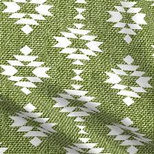Very trendy shade now,it looks noble,strictly,of course. Belgian Linen Fabric White Aztec Diamonds Moss Green Linen Texture Dana Du Design