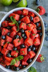 Mojito Fruit Salad Recipe With Watermelon Strawberries Blueberries Recipe Fruit Salad Recipes Best Fruit Salad Watermelon Fruit Salad