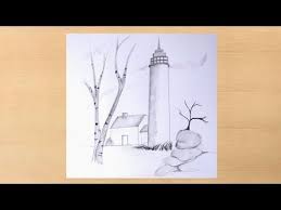 Pencil Drawing Of Light House Scenery House Scenery Drawing Youtube In 2020 Pencil Drawings Drawings Scenery