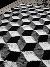 Black And White Crochet Blanket Pattern Isometric Blanket Afghan Geometric Black White Grey Crochet Blanket Grey Crochet Blanket Border Crochet Blanket Afghan