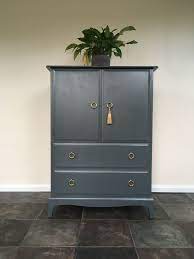Handsome Painted Vintage Stag Minstrel Linen Cupboard Tall Boy Drinks Cabinet In Farrow And Ball Dow In 2021 Stag Furniture Linen Cupboard Furniture