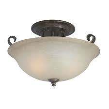 Get 5% in rewards with club o! Hampton Bay Essex 2 Light Semi Flushmount 15 Inch Aged Black With Tea Stained Glass Shad The Home Depot Canada