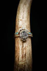 Cleopatra Oval Salt Pepper Diamond In An Art Deco Style Engagement Ring Tracer With Diamonds And Turquoise Fully Customizable Salt And Pepper Diamond Engagement Rings Diamond Wedding Bands