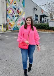 Winter Outfit Neon Pink Sweater Julia Marie B Casual Chic Outfit Neon Pink Sweater Winter Outfits