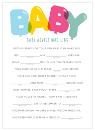 Wording and what to include. Bubble Balloons Baby Shower Mad Libs By Basic Invite