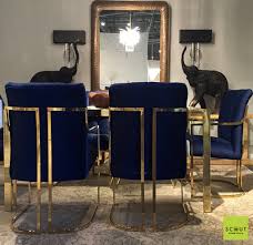 Scout Label Comal Dining Chairs Brass With Navy Blue Velvet Upholstery Blue Velvet Dining Chairs Dining Chairs Blue Velvet
