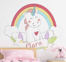 Drucken sie das einhorn auf der wolke und den regenbogen aus und reichen ihrem kind seine buntstifte. Personalisierbarer Regenbogen Einhorn Wand Aufkleber Tenstickers