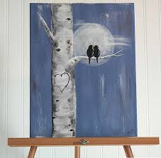 Birch Tree Canvas Art Personalized Canvas Painting Aspen Tree Painting Love Bird Painting Birch Tree Denim Wedding Custom Wedding Gift For Couple Romantic Gift Personalized Canvas Painting Canvas Art Love Birds Painting