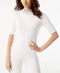 Inc International Concepts I N C Petite Gem Embellished Mock Neck Sweater Created For Macy S Reviews Sweaters Petites Macy S