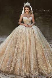 Charming Sparkling Gold Wedding Dresses Sequined Princess Royal Bridal Dresses Long Sleeve Bridal Dresses Wedding Dress Sequin Royal Wedding Dress