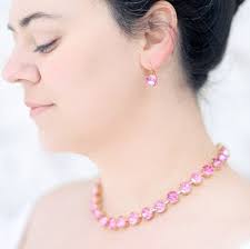 Pink Crystal Necklace, Anna Wintour Necklace, Pink Wedding Necklace, Tennis  Necklace, Wedding Jewelry Set, Regency Parure, Rococo Antoinette