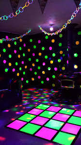 Neon Dance Party I Covered The Walls In Black Tablecloth And Used Neon Poster Board For The Circles And Dan Glow Birthday Party Neon Dance Party Glow Birthday