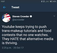 Steven crowder twitter statistics and summary page. Hbomberguy On Twitter Stephen Crowder Discovered Youtube Algorithms Today