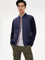 Mixed Fabric Zip Thru Baseball Jacket Blue Tommy Hilfiger Tommy Hilfiger Tommy Hilfiger Man Zip Sweatshirt