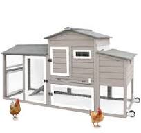 PETSCOSSET Chicken Coop with Run, Wooden Chicken Tractor with Nesting Box,  Asphalt Roof, Gray
