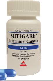 Colchicine is used to prevent or treat the symptoms of gout. Ù…ÙˆØ³ÙˆØ¹Ø© Ø§Ù„Ø£Ø¯ÙˆÙŠØ© Ø§Ù„Ø£Ø±Ø¯Ù†ÙŠØ© Mitigare Ø¯ÙˆØ§Ø¡ Ù…ÙŠØªÙŠØºØ§Ø±