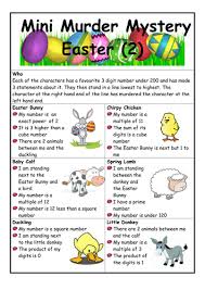 You may also be interested in this collection of activities from the stem learning website, that complement the nrich activities above. Easter Mini Murder Mystery Teaching Resources