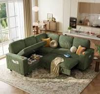 Linsy Home Plush Corduroy Sleeper Sofa Bed with Storage Seat, Pull Out  Couch Bed with USB, Cup Holder, Side Pocket, V Shaped Sectional Couches for  ...