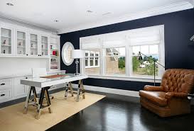 A light blue home office with a refined white desk, a powder blue chair, printed textiles and some greenery to refresh. Architectural Portfolio Contemporary Home Office Portland By Shawn St Peter Photography Houzz