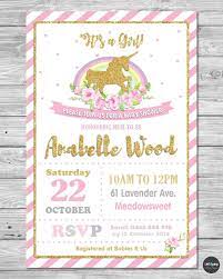 Unicorn Baby Shower Personalised Invitation Invite Card Pink Gold Girl Floral Custominvitation Baby Unicorn Baby Shower Unicorn Baby Shower Theme Baby Shower