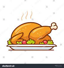 Roast Turkey Or Chicken On Plate Traditional Thanksgiving Dinner Clip Art Illustration Simple Cartoon Style Christmas Drawing Turkey Clip Art Turkey Drawing