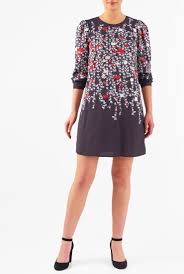 Our Floral Print Shift Dress Is Styled With A Jewel Neck And Blousony Sleeves Blouson Sleeve Dress Fashion Clothes Women Dresses