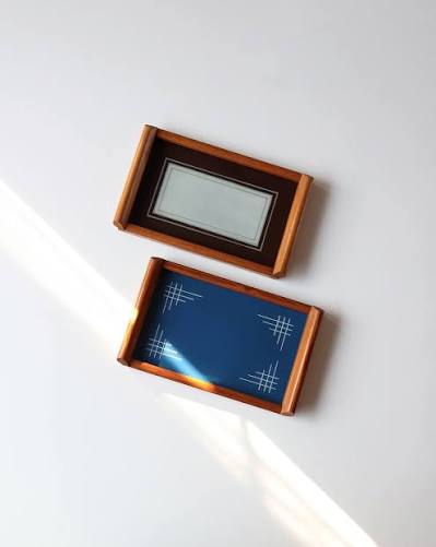 1960s Germany 'Rufra Wasungen' glass and wood tray (SOLD) 감사합니다.