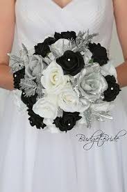 Black Silver And Gray Wedding Flower Brides Bouquet Black Wedding Flowers Black And White Wedding Theme White Silver Wedding