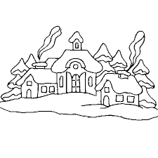 sur le dessin village de noel est sous la neige colorie les toits enneiges en bleu gris clair dessus coloriage paysage plan cours maternelle et plans mathmatique