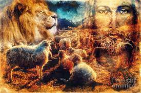 Touch device users, explore by touch or with swipe gestures. Lion Lamb Mixed Media Pixels