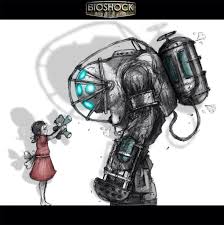Bioshock Big Daddy And Little Sister Drawing Bioshock A Little Sister With Her Big Daddy Bioshock Artwork Bioshock Art Bioshock