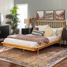 Queen Tapered Leg Boho Spindle Wood Bed Light Oak Saracina Home In 2020 Saracina Home Wood Beds Spindle Bed