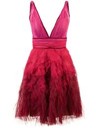 Marchesa Notte Ruffle Tulle Dress Red 2020
