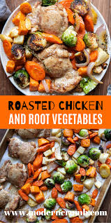 Roasted Chicken Thighs And Root Vegetables In 2020 Roasted Chicken Thighs Roast Roasted Chicken