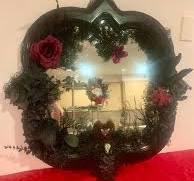 Romantische gothic-fantasiespiegel, raafspiegel, donkere fantasiespiegel,  halloweenspiegel, donkere feeënportaal, donkere romantiek