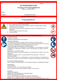 Physikalische daten aus dem sicherheitsdatenblatt. Betriebsanweisung Propangasflasche Sofort Download