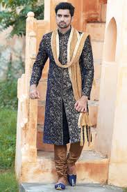 azure embroidered sherwani