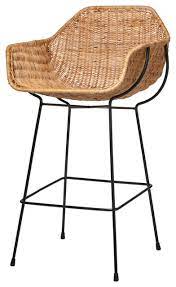 Nusa Bar Stool Natural Rattan And Black Steel Tropical Bar Stools And Counter Stools By Hedgeapple Houzz