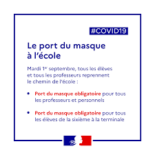 Elle sera donc mise en place dès demain. Gouvernement Covid19 Port Du Masque A L Ecole Facebook