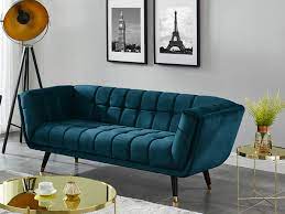Structure gun metal effet vieilli. Canape 3 Places Charme En Velours Bleu Canard Samantha