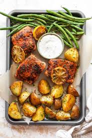 Sheet Pan Chili Lemon Salmon Dinner Recipe Healthy Seafood Dinners Lunch Recipes Healthy Salmon Dinner