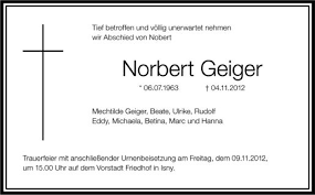 Traueranzeigen von Norbert Geiger