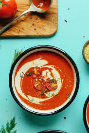 Creamy Roasted Red Pepper Tomato Soup Minimalist Baker Recipes Recipe Stuffed Peppers Roasted Red Pepper Soup Vegan Soup