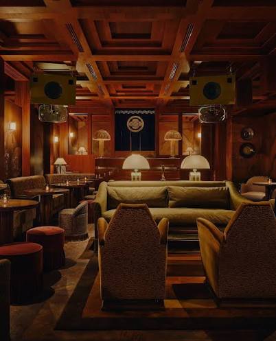 Warmly lit private lounge and party room