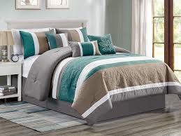 This comforter set is so elegant and luxurious! 7 Pc Penny Floral Leaves Embossed Pleated Stripe Comforter Set Teal Green Beige Gray White Queen Walmart Com Walmart Com